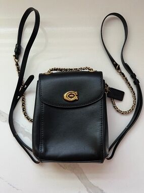 Coach Black Parker Leather Backpack Crossbody Bag Gold Chain Strap